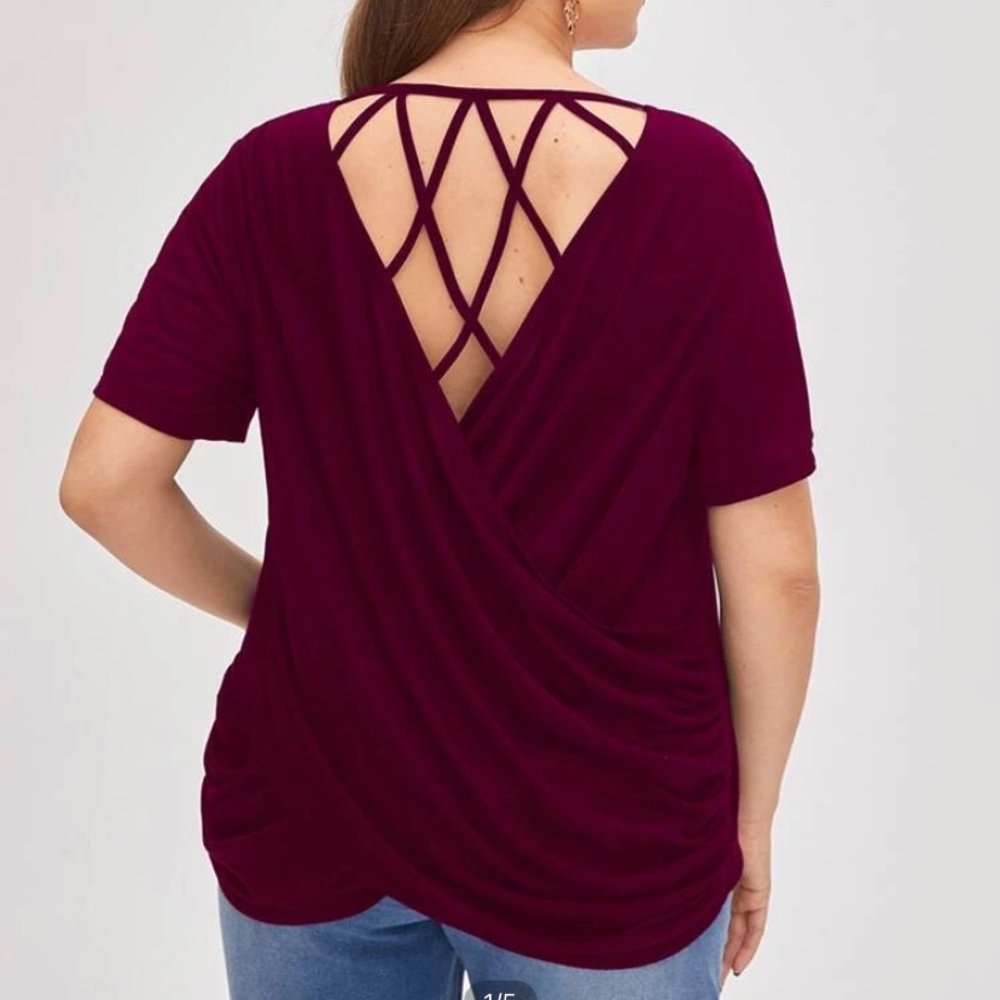 0XL Shein criss cross wrap back top